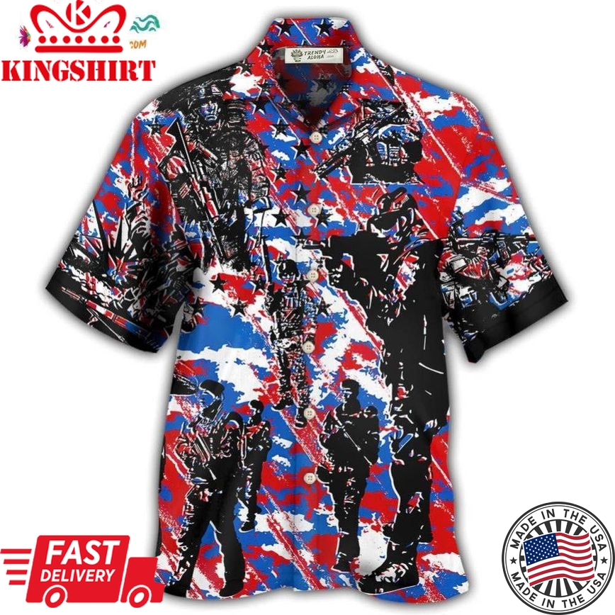 Veteran Independence Day Camo Pattern Hawaiian Shirt