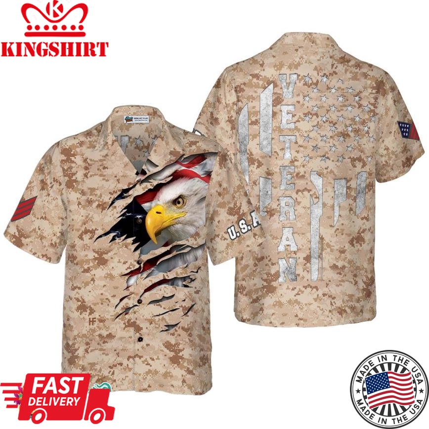 Veteran Proud Us Desert Marine Camouflage Hawaiian Shirt