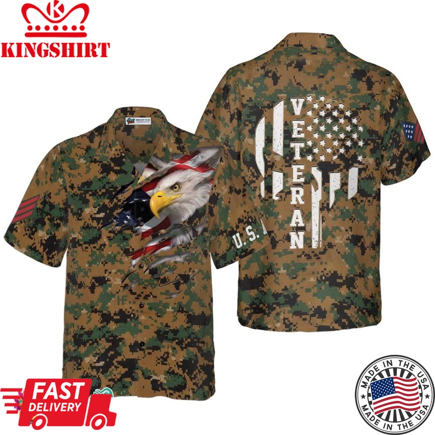 Veteran Proud Us Marine Camouflage Hawaiian Shirt