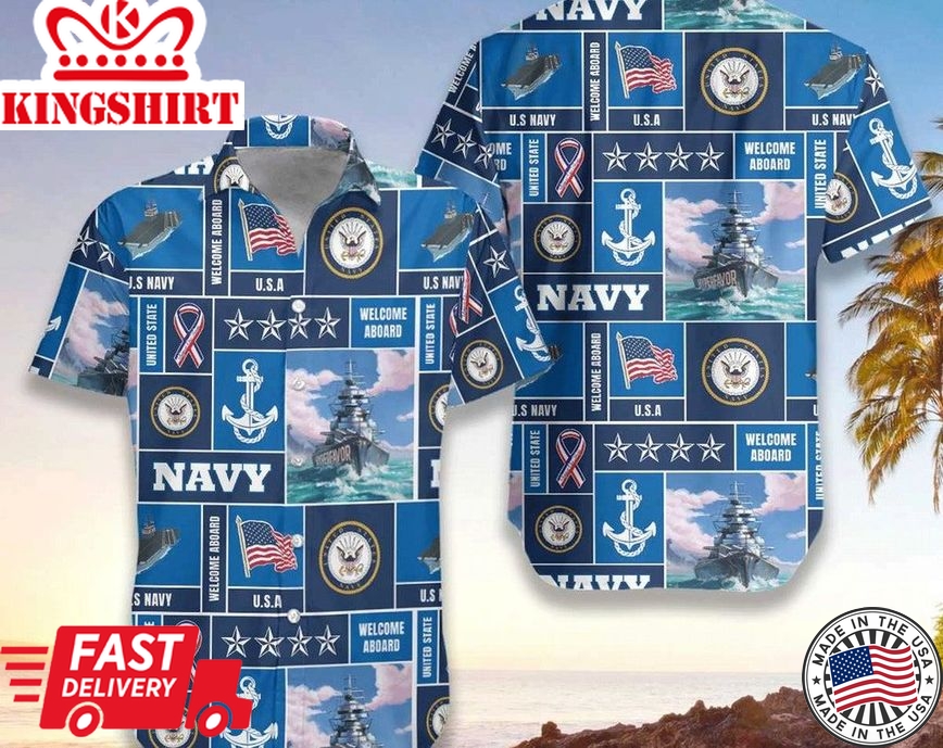 Veteran Soldier Us Navy Welcome To Aboard Trendy Hawaiian Shirt, Beach Shirt Button Down Shirt, Meaningful Birthday Presents, Hawaiian Set Gift.