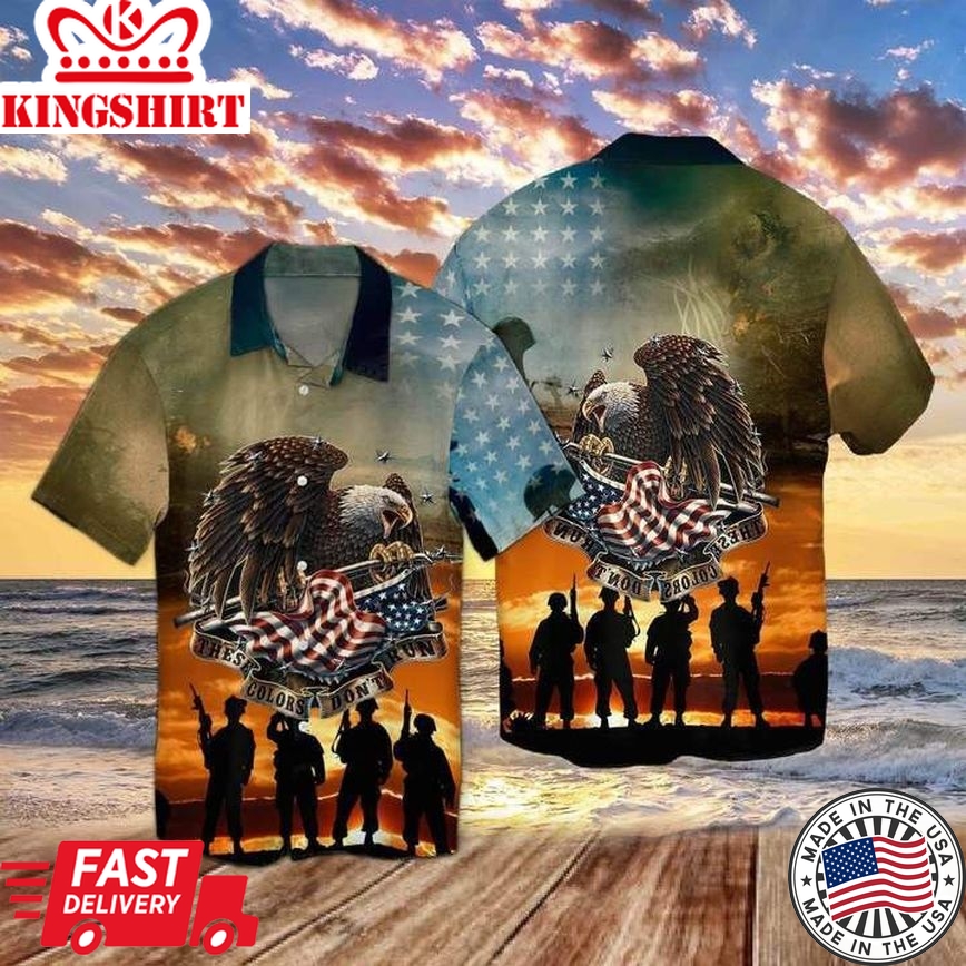 Veteran, These Colors Don't Run Eagle American Trendy Hawaiian Shirt