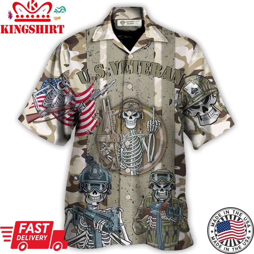 Veteran Us America Flag Skull Style Hawaiian Shirt