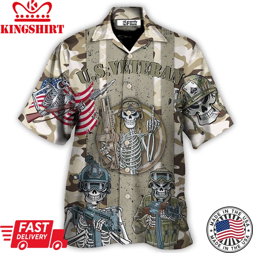 Veteran Us America Flag Skull Style - Hawaiian Shirt