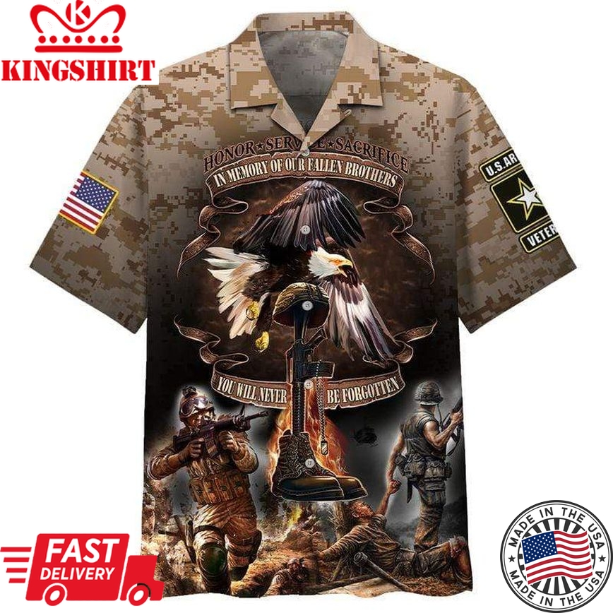 Veteran Us Army Hawaiian Shirt In Memory Of Our Fallen Brothers Aloha Hawaiian Shirt Veteran Aloha Shirts Military Shirt