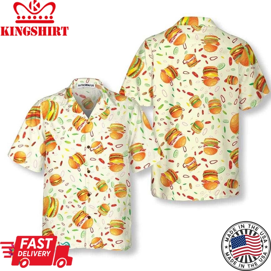 Vibrant American Hamburger Hawaiian Shirt, Funny Burger Shirt For Men & Women