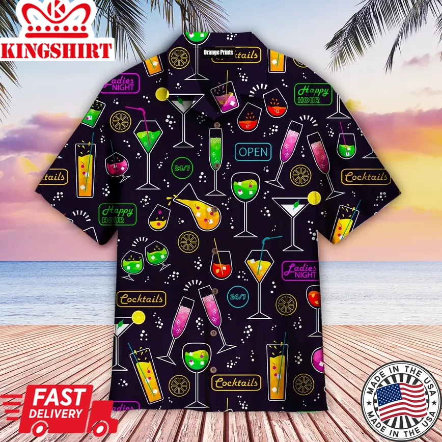 Vibrant Neon Cocktails Party Trendy Hawaiian Shirt