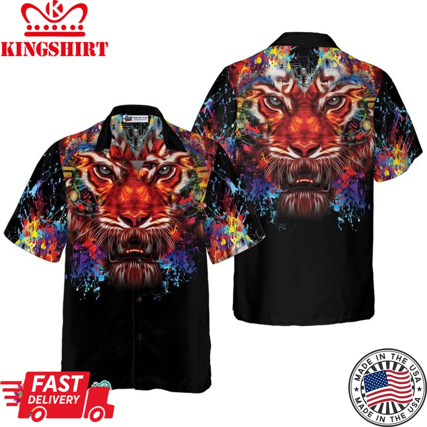 Vibrant Tiger Head Shirt For Men Hawaiian Shirt