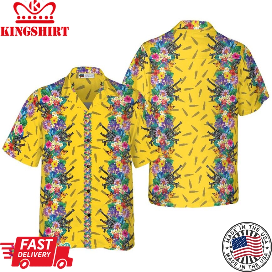 Vibrant Tropical Gun And Bullet Hawaiian Shirt