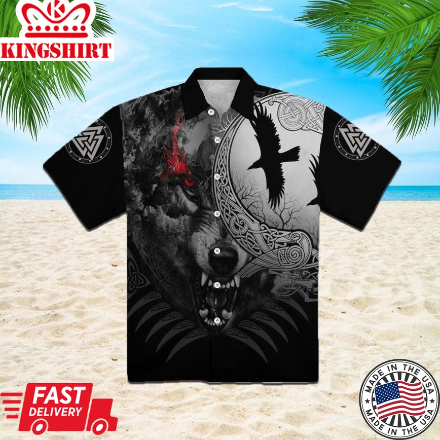 Viking Angry Moon Wolf Trendy Hawaiian Shirt