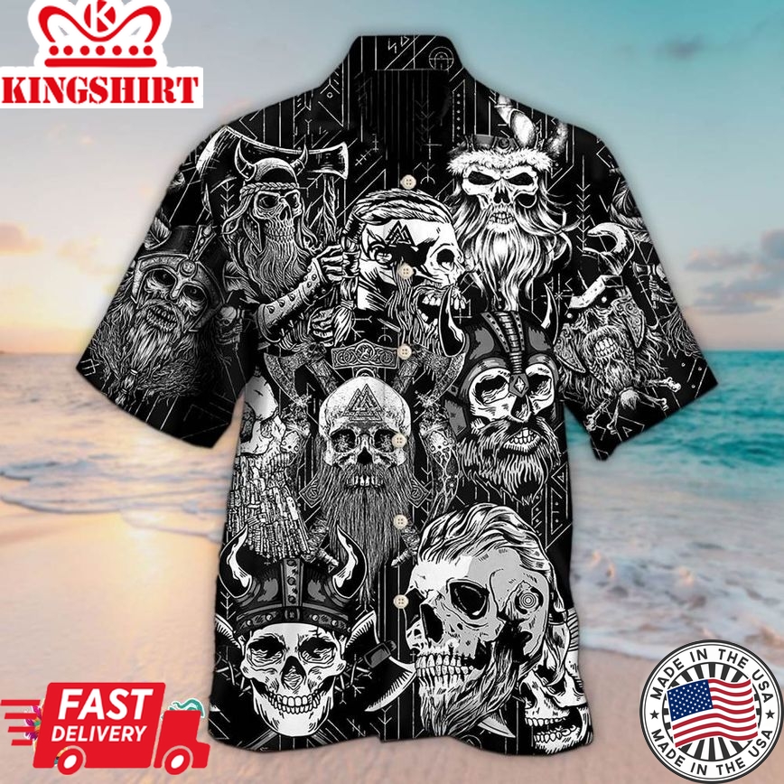 Viking Beard Warrior Skull With Crossed Axes Hawaiian Aloha Beach Shirt