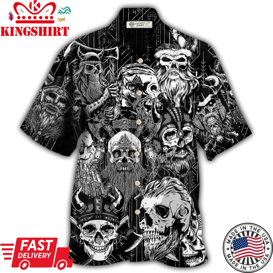 Viking Beard Warrior Skull With Crossed Axes Hawaiian Shirt