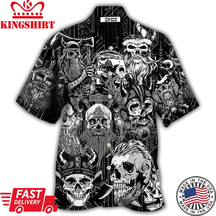 Viking Beard Warrior Skull With Crossed Axes Hawaiian Shirt