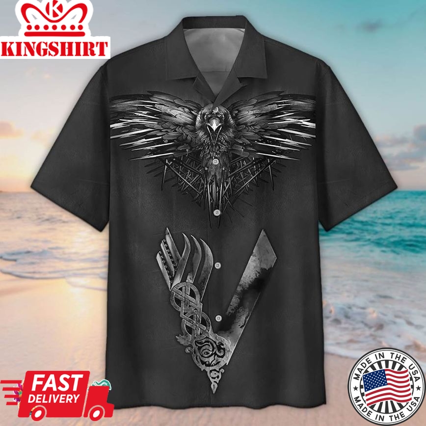 Viking Black Raven Hawaiian Aloha Beach Shirt