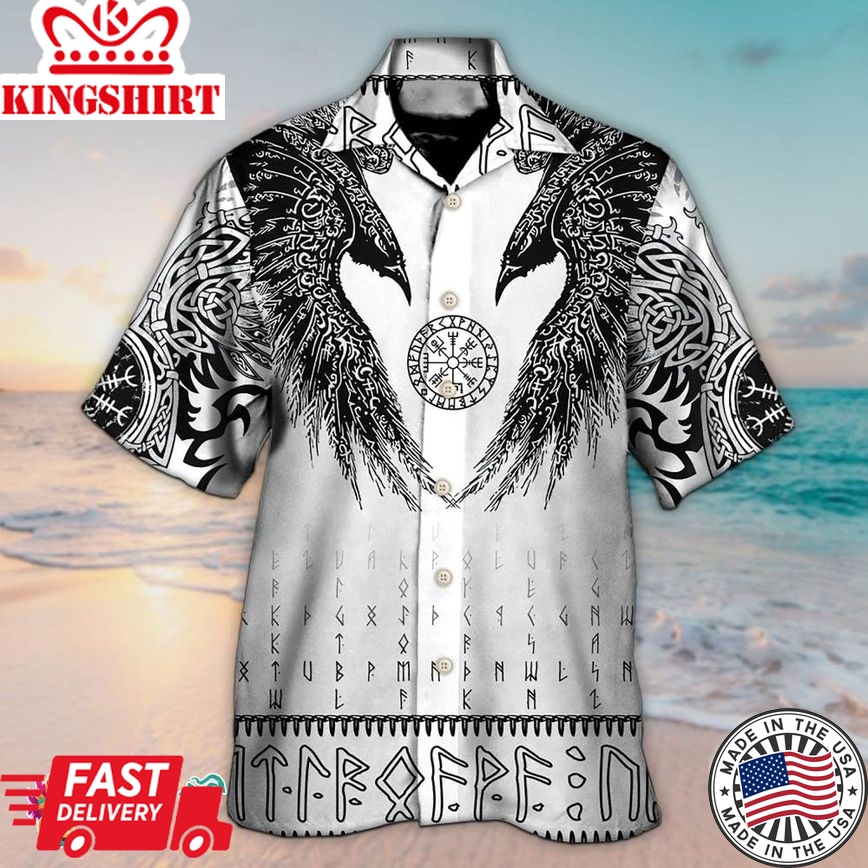 Viking Black Runic Raven Scandinavian Hawaiian Aloha Beach Shirt