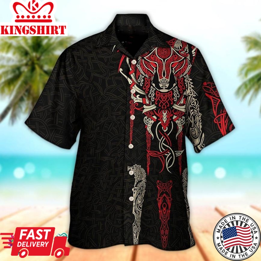 Viking Fenrir Wolf Head Norse Celtic Hawaiian Aloha Beach Shirt