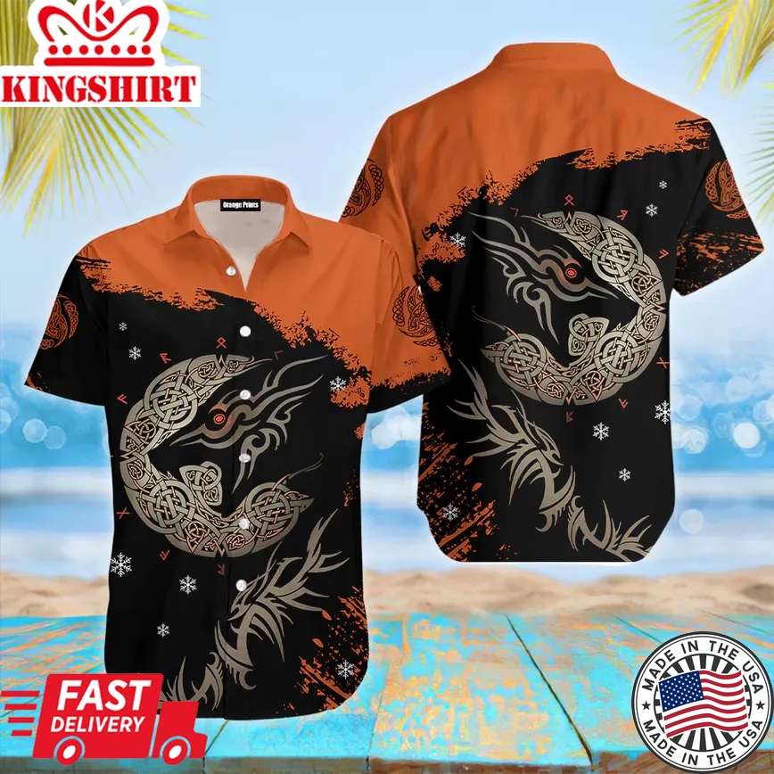 Viking Fenrir Wolf On Fire Trendy Hawaiian Shirt For