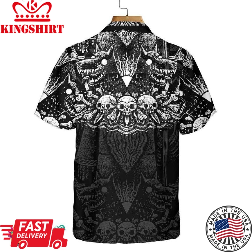 Viking God Odin Hawaiian Shirt, Black And White Viking Odin Norse Mythology Shirt