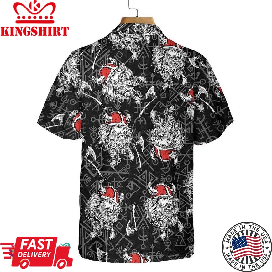 Viking Head Hawaiian Shirt, Seamless Pattern God Odin Viking Shirt