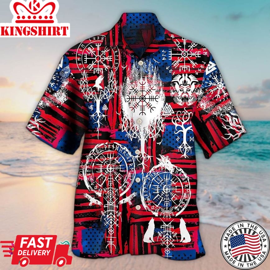 Viking Independence Day Compass Vegvisir Hawaiian Aloha Beach Shirt