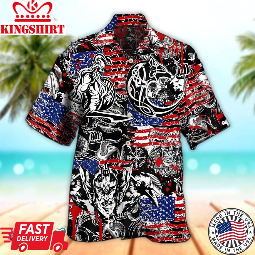 Viking Independence Day Odin Warrior And Wolf Hawaiian Aloha Beach Shirt