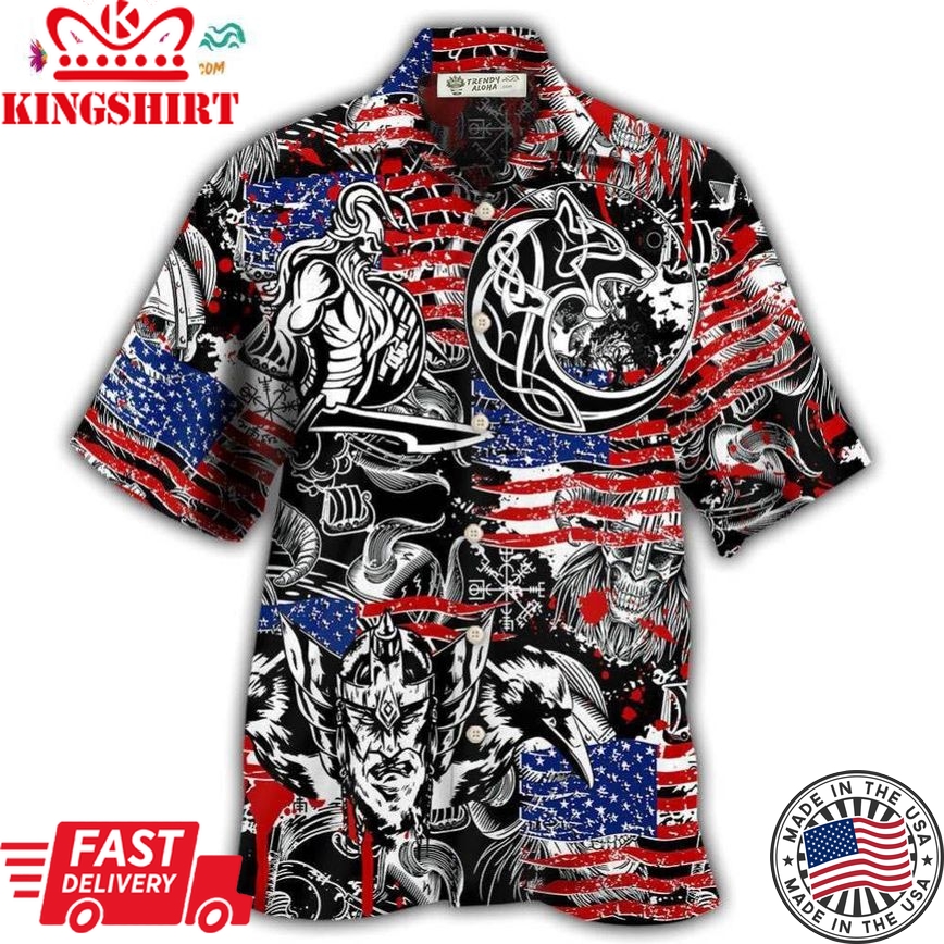 Viking Independence Day Odin Warrior And Wolf Hawaiian Shirt