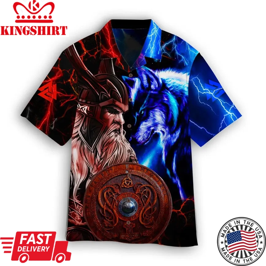 Viking Odin And Wolf Trendy Hawaiian Shirt