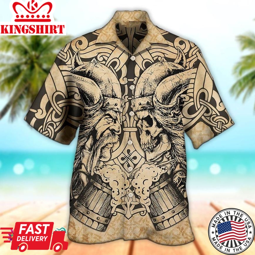 Viking Old Man With Skull Vintage Hawaiian Aloha Beach Shirt