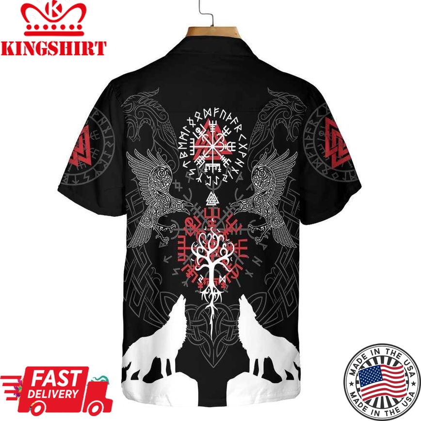 Viking Raven And Wolf Viking Hawaiian Shirt, Wolf Viking Shirt Short Sleeve