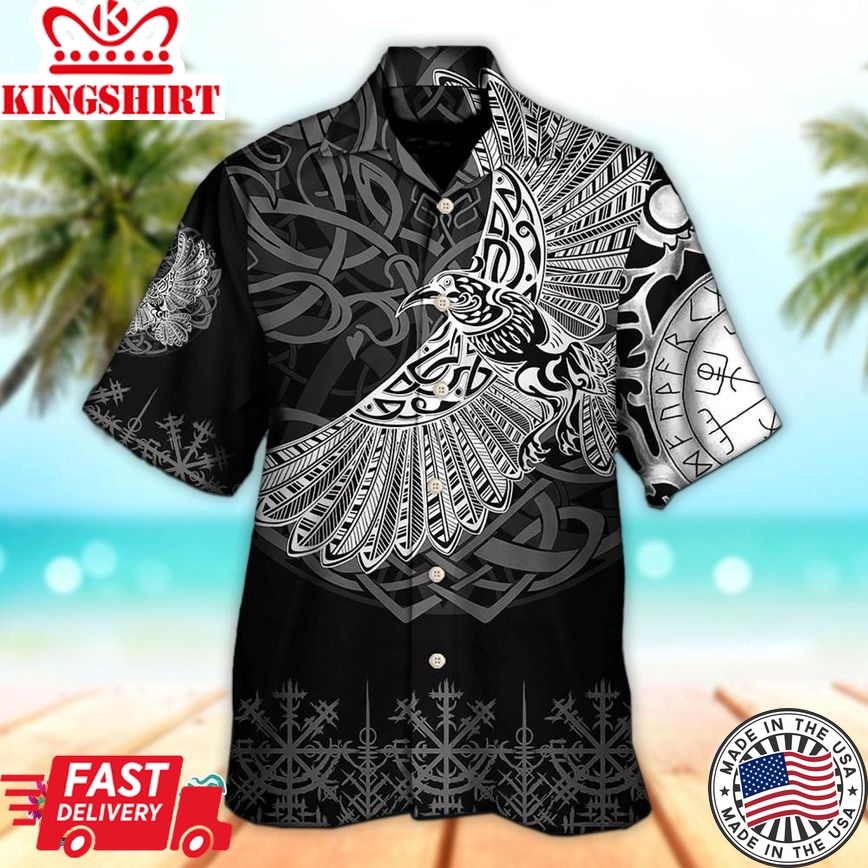 Viking Raven Valhalla Norse Hawaiian Aloha Beach Shirt