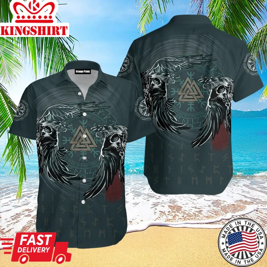 Viking Ravens Skull Tattoo Trendy Hawaiian Shirt For