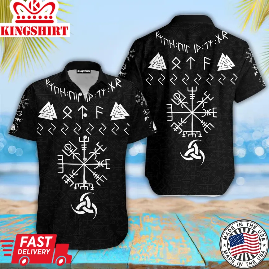 Viking Vegvisir Horn Of Odin Valknut Trendy Hawaiian Shirt For