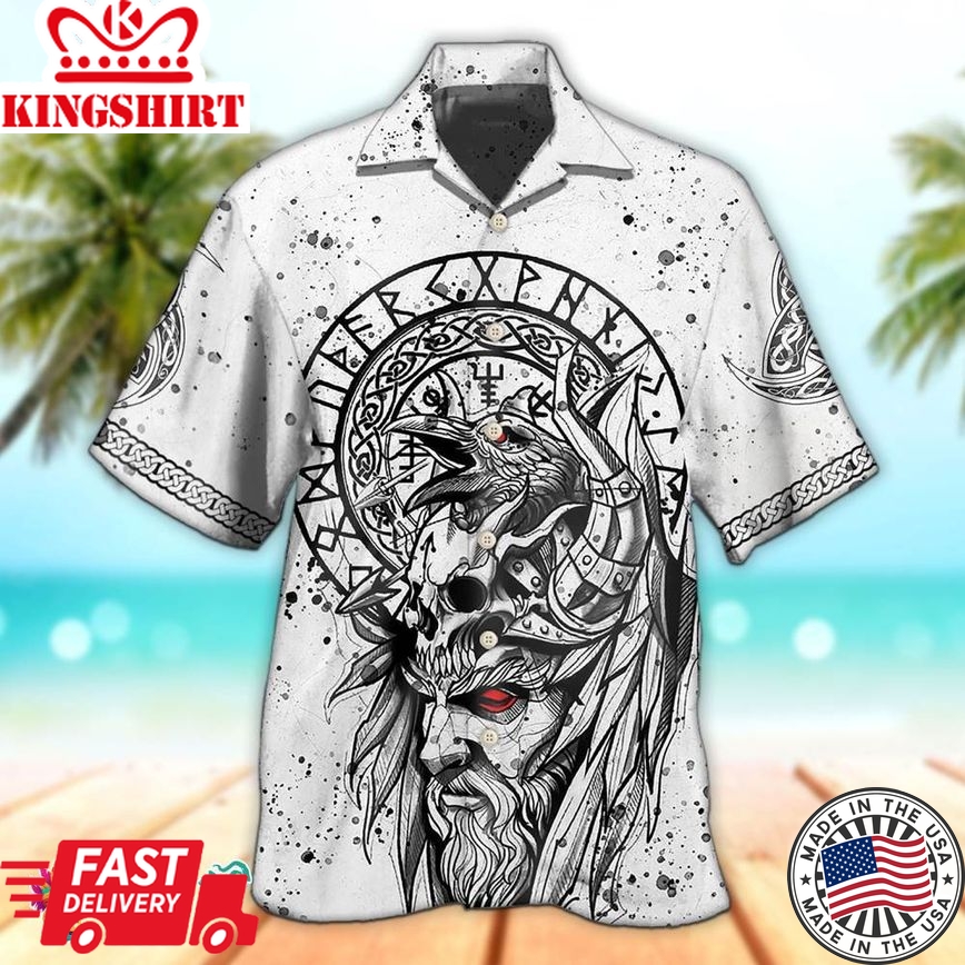 Viking Victory Black And White Style Hawaiian Aloha Beach Shirt