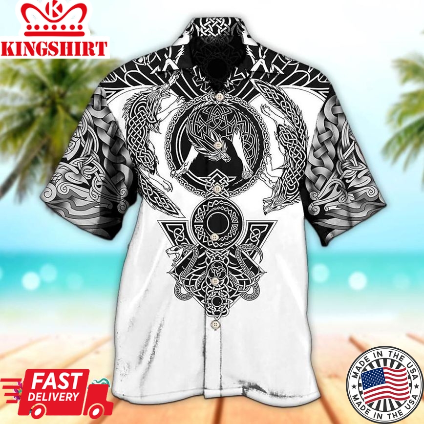 Viking Warrior Blood Black And White Hawaiian Aloha Beach Shirt