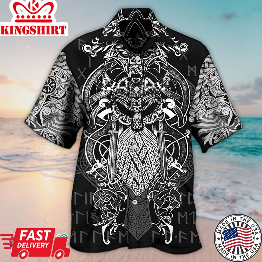 Viking Warrior Blood Pattern Hawaiian Aloha Beach Shirt