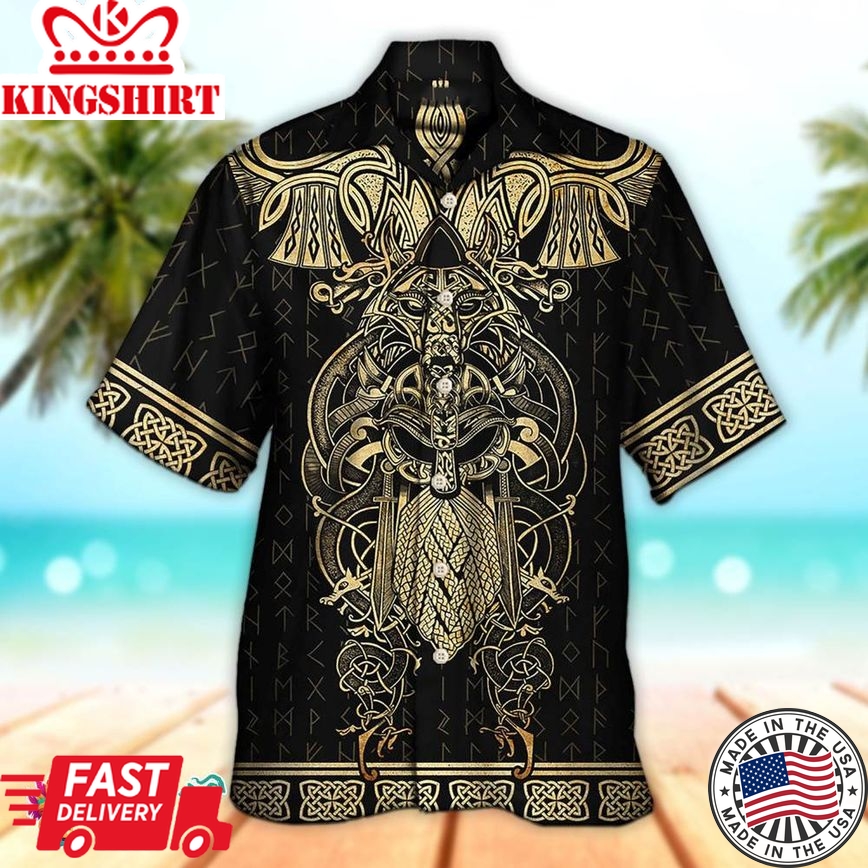 Viking Warrior The Raven Yellow Of Odin Hawaiian Aloha Beach Shirt