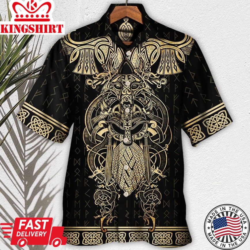 Viking Warrior The Raven Yellow Of Odin Hawaiian Shirt