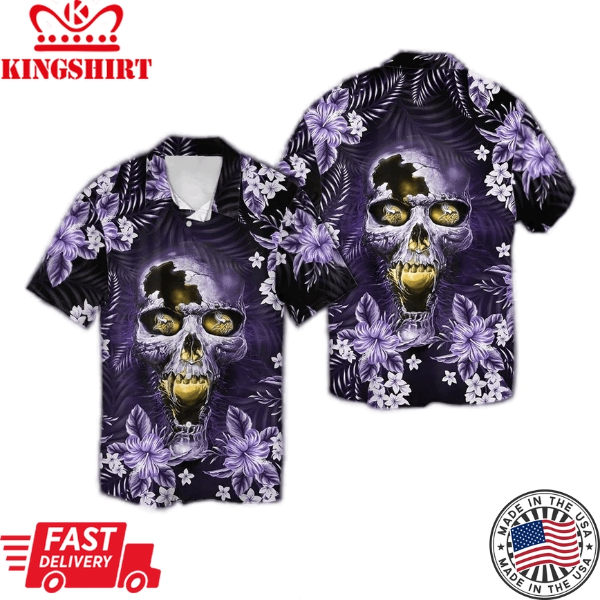 Vikings Trendy Hawaiian Shirt Minnesota Vikings Symbol Skull Graphic Purple Hawaii Shirt Minnesota Vikings Aloha Shirt For Men Women