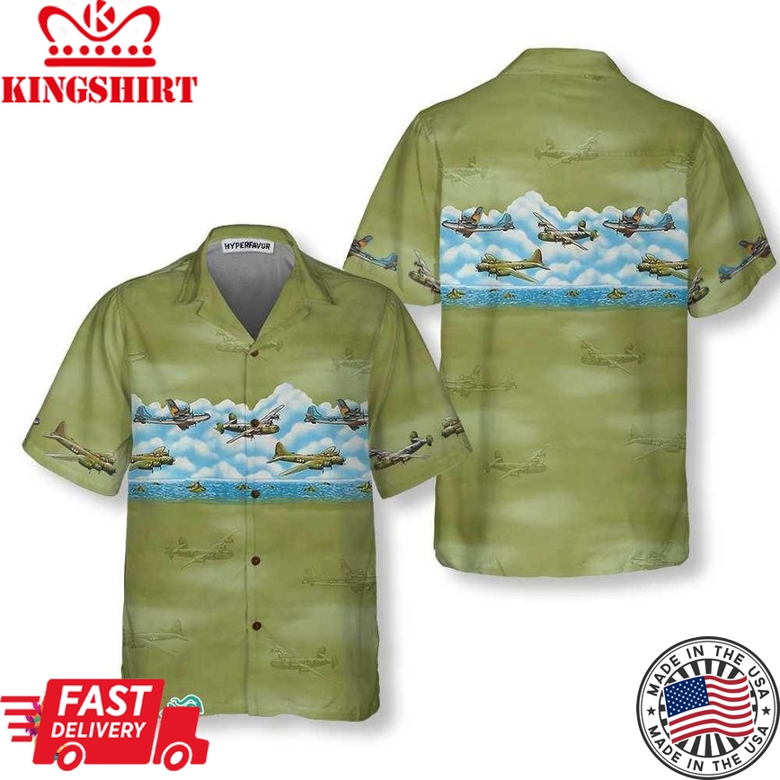 Vintage Aircraft Camo Pattern Hawaiian Shirt, Military Aircraft Aviation Shirt For Men