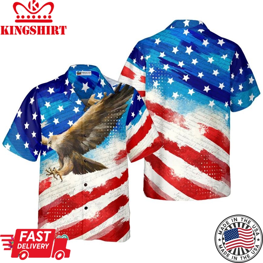 Vintage American Flag Eagle Hawaiian Shirt For Men