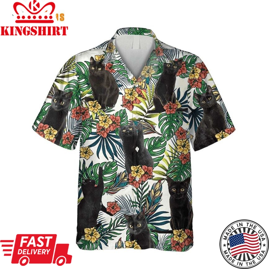 Vintage Black Cat Beach Relax Shirt, Cat Trendy Hawaiian Shirt Perfect Gifts For Your Loved Ones