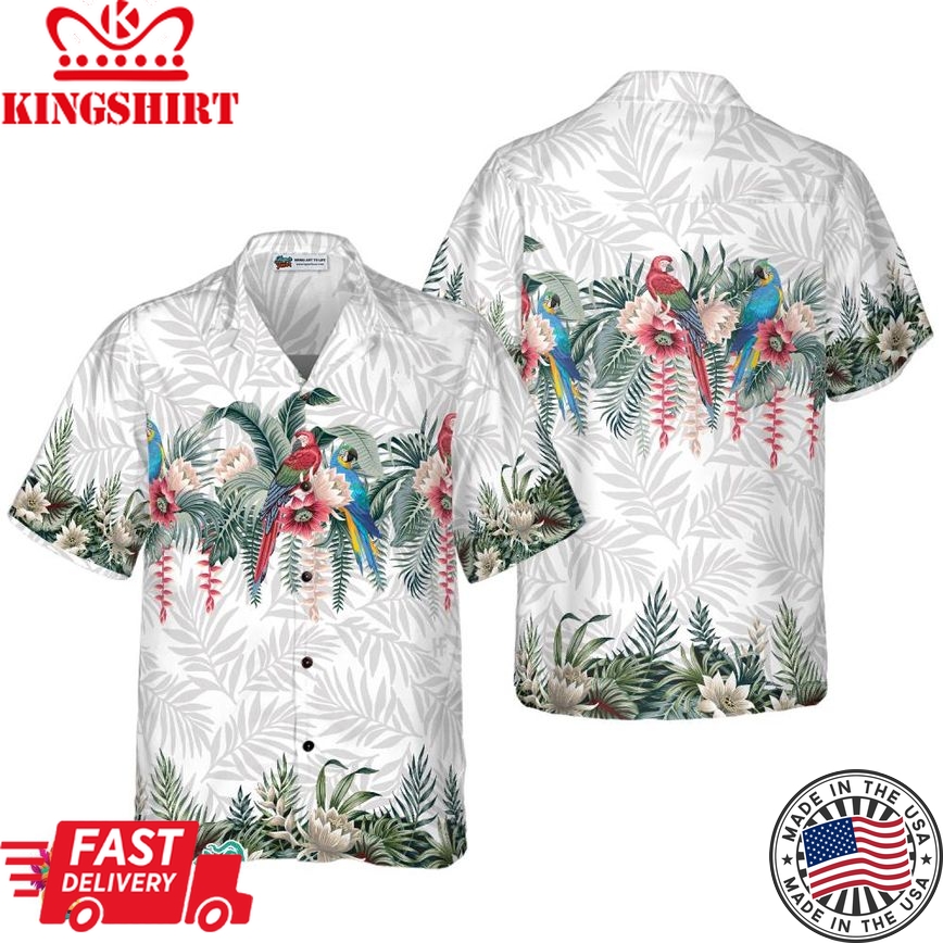 Vintage Botanical Lotus And Macaw Parrot Hawaiian Shirt