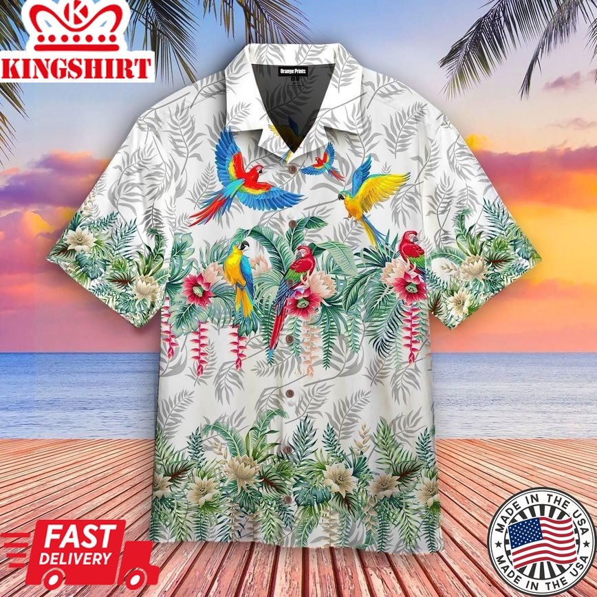 Vintage Botanical Lotus And Macaw Parrot Trendy Hawaiian Shirt For