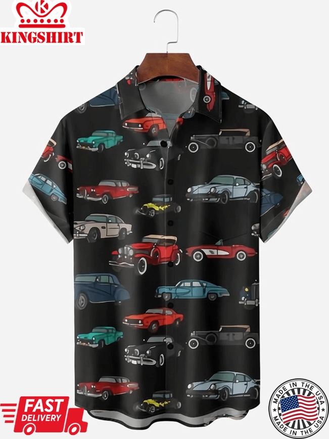 Vintage Car Chest Pocket Men's Trendy Hawaiian Shirts