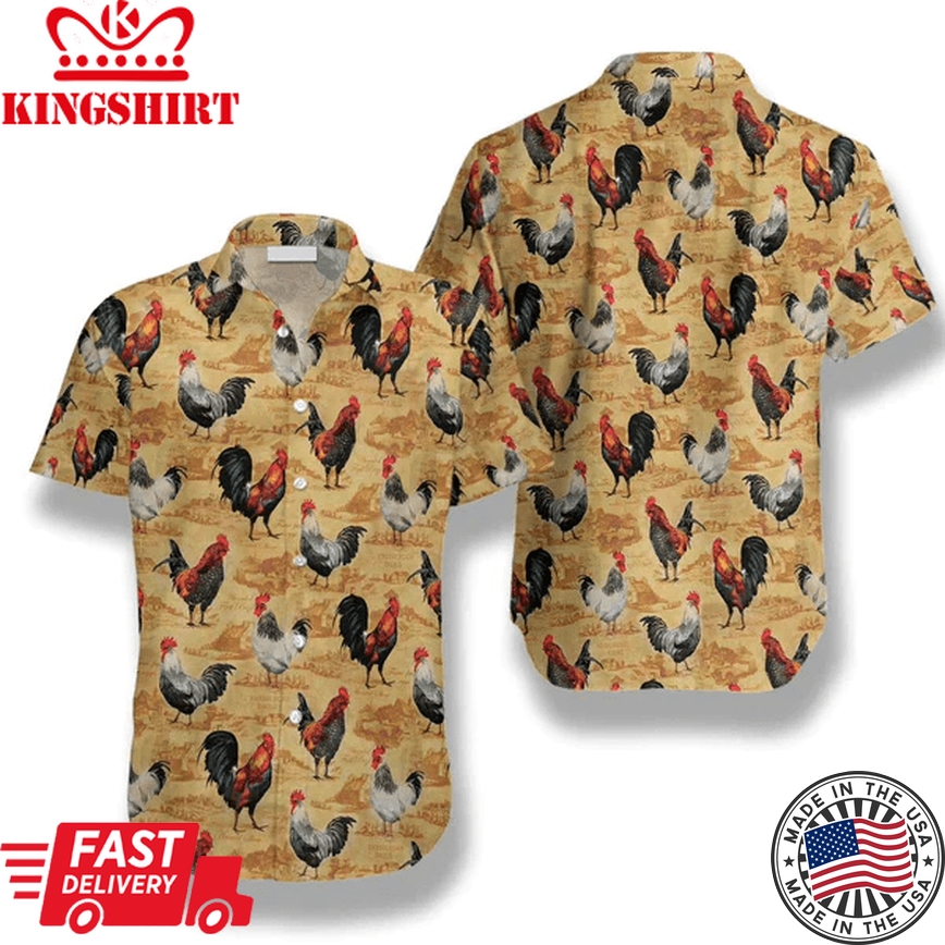 Vintage Chicken Farm All Printed 3D Trendy Hawaiian Shirt, Cow Trendy Hawaiian Shirt, Summer Gifts For Men And Women