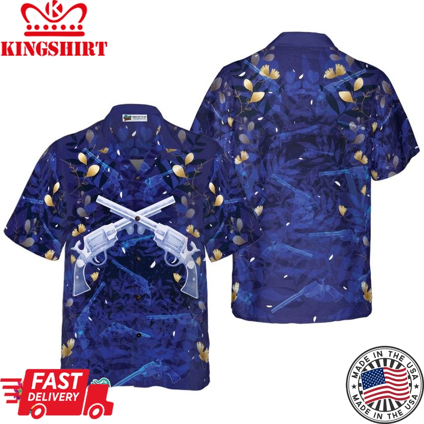 Vintage Gun Blue Hawaiian Shirt For Men