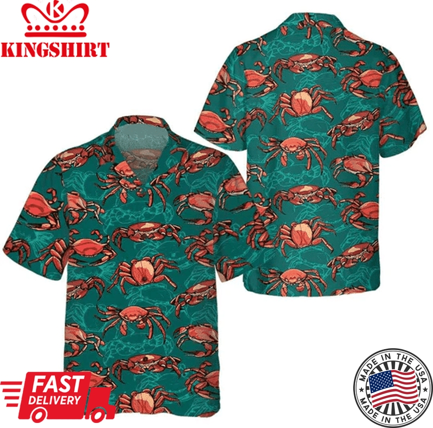 Vintage Hand Drawn Crab Trendy Hawaiian Shirt, Crab Lover Trendy Hawaiian Shirt For Summer Gifts