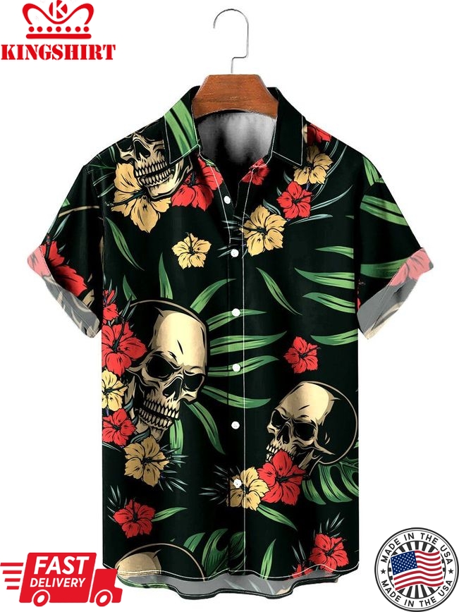 Vintage Hawaiian Shirts Tropical Skull Print Easy Care Aloha Shirts