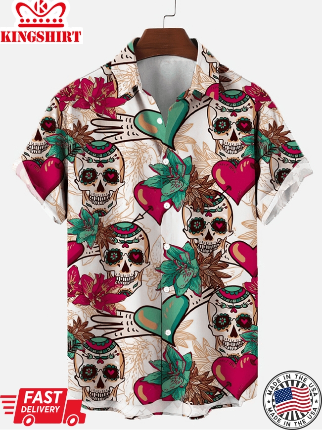 Vintage Horror Skull Rock Print Summer Men's Shirt