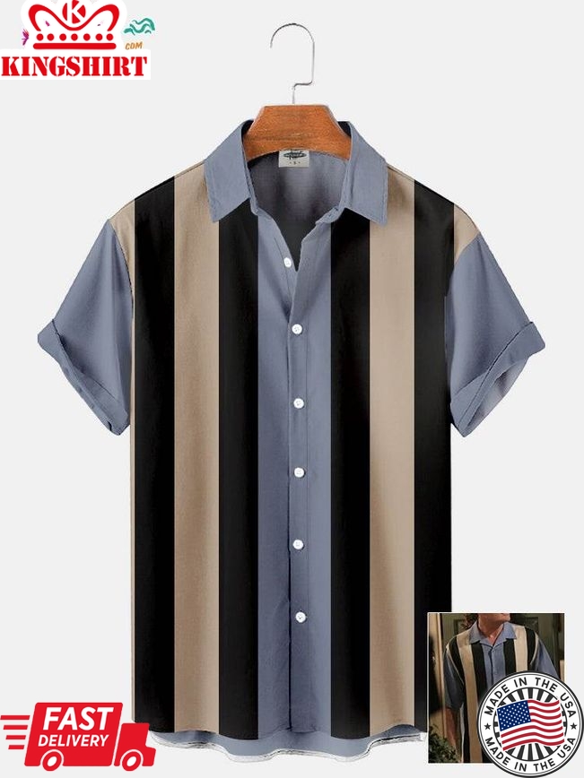 Vintage-Inspired Stripe Aloha Bowling Shirt for Men