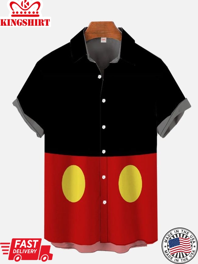 Vintage Red And Black Stitching Cartoon Image Costume Short Sleeve Aloha Hawaiian Shirt